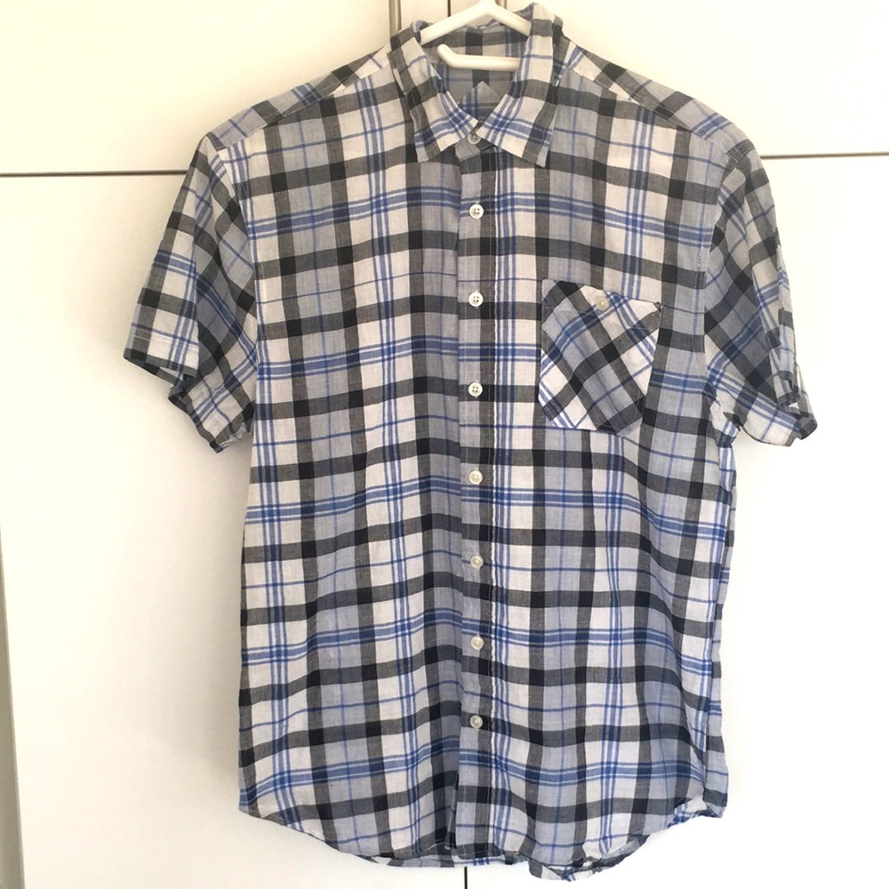 Burton Blue Black Plaid Short Sleeve Cotton Button Up Casual Shirt Medium NWT